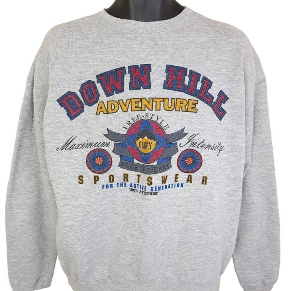 Bugle Boy Down Hill Adventure Sweatshirt Vintage 90s Ski Resort Mens Size Large